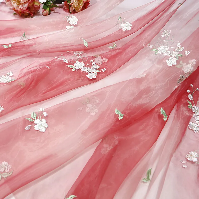Sewing Batik Fabric - 1 メートル花梨の花布刺繍シフォン生地 DIY 中国漢服縫製衣装ステージ装飾衣類用品 150x100cm