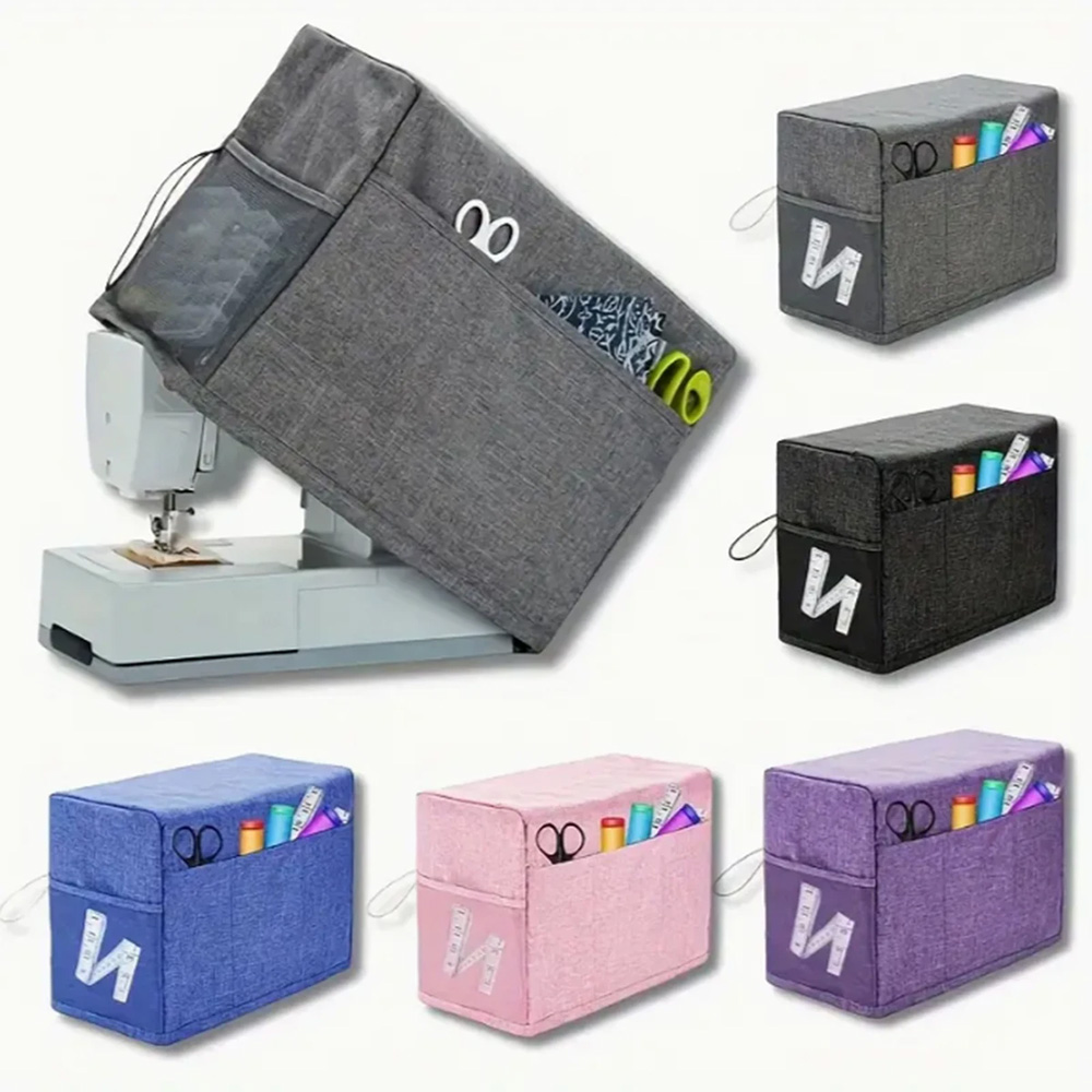 Textile Sewing Machine - ユニバーサルミシンカバー、収納ポケットとサイドハンドル付き、ほとんどの標準ミシン用の保護ダストカバー