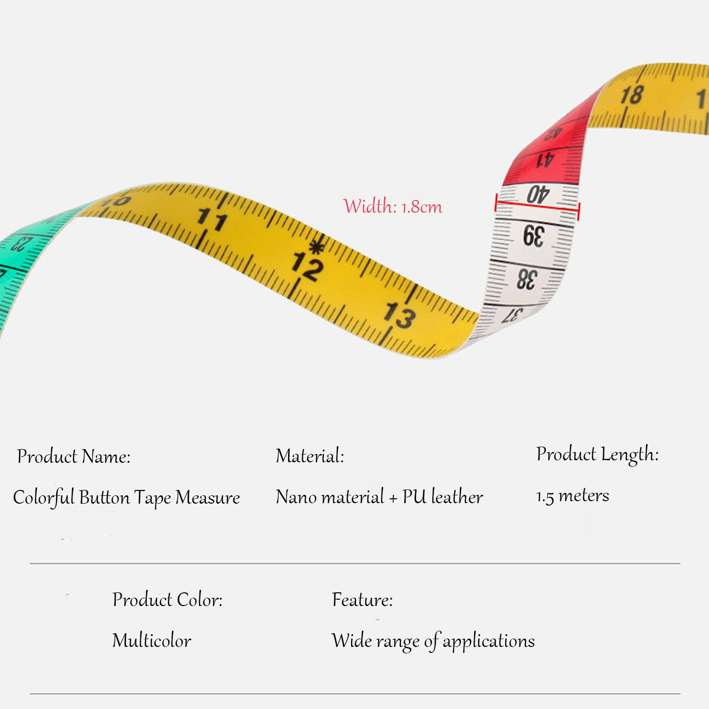 カラフルな1.5mデュアルスケールソフトメジャー、金属ボタン - Sewing Gauge Ruler のレビューと価格