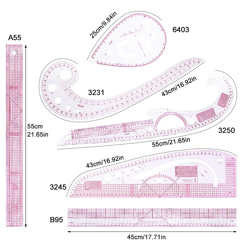6 個フレンチカーブ定規ソフトパッチワーク定規メジャーテーラ - Sewing Gauge Ruler のレビューと価格