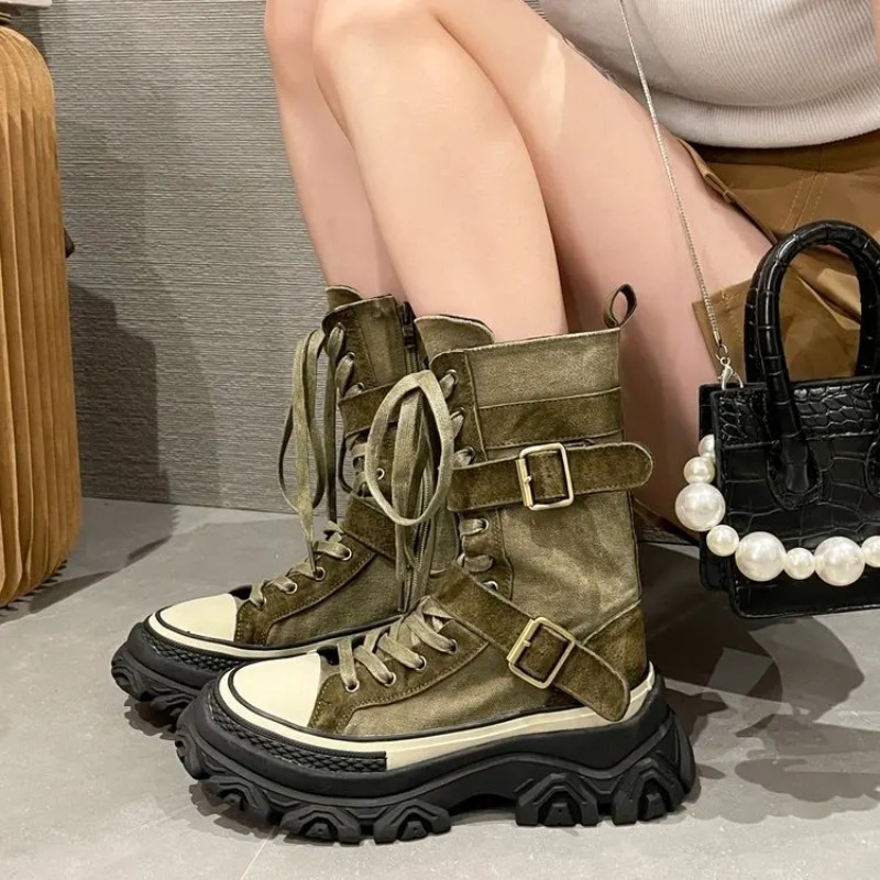 厚底プラットフォームレディースブーツ ヴィンテージキャンバス - Sewing Latex のレビューと価格